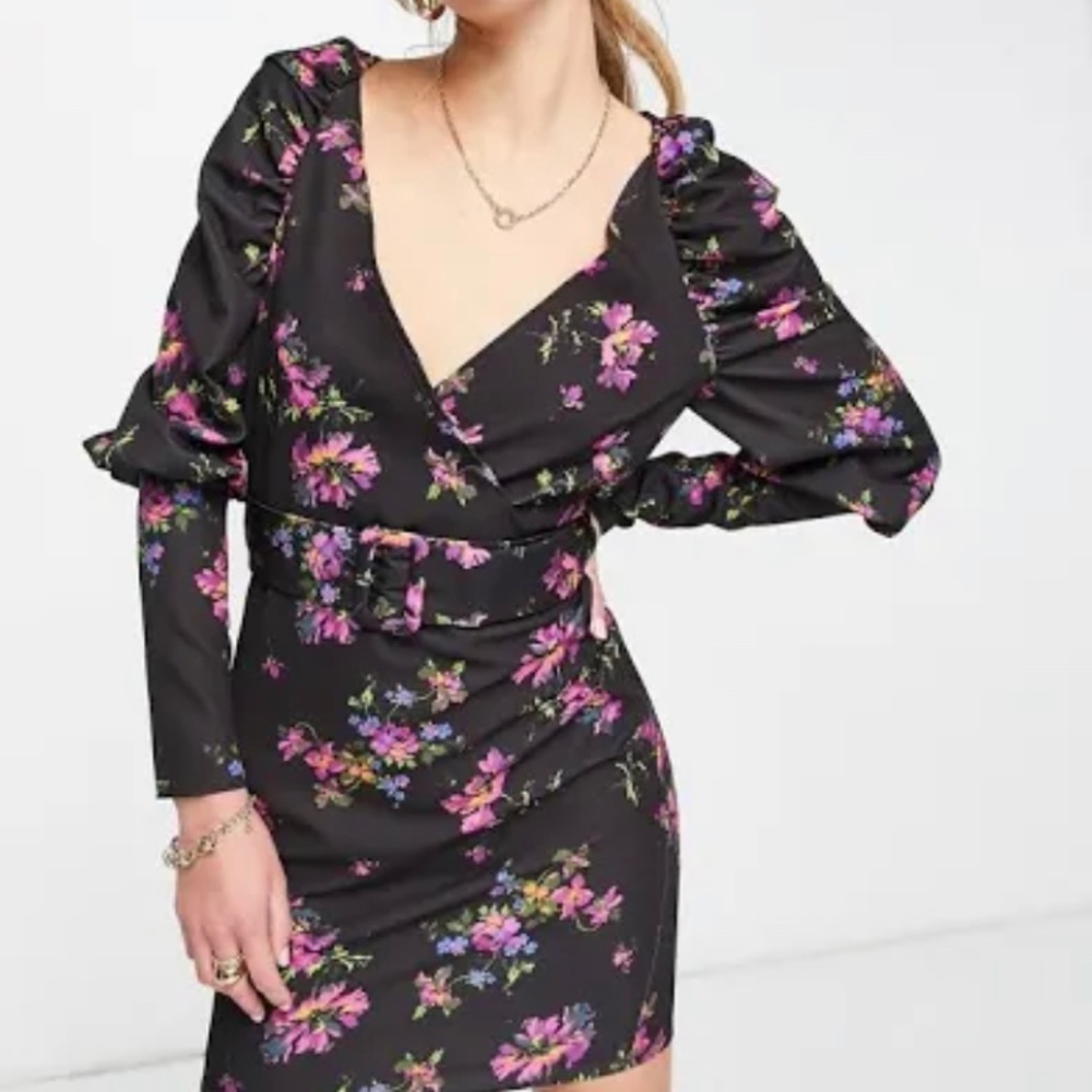 Long sleeve puff shoulder mini dress